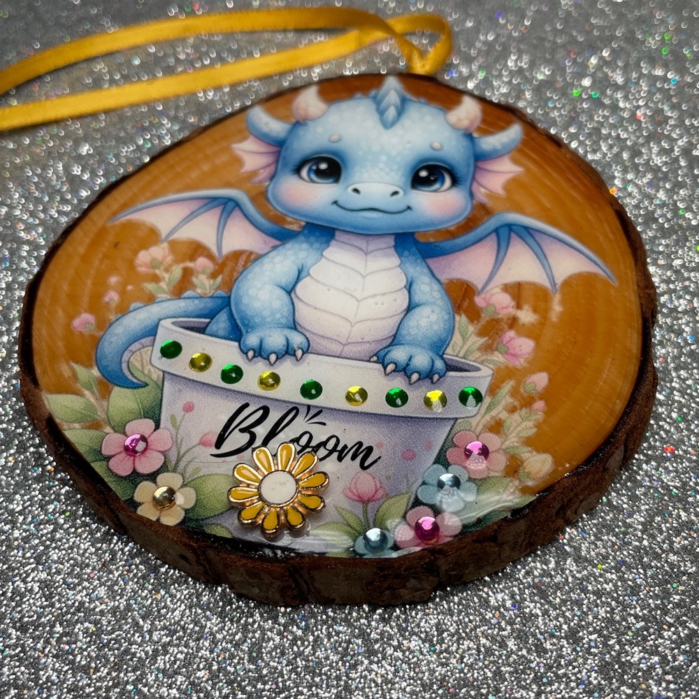 Hand Crafted Blue Dragon Ornament with Yellow Ribbon - Picture 6 of 11